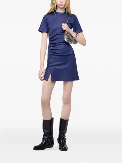 Rabanne Ruched Snap-button Mini Dress In Blue