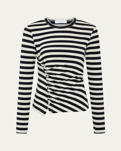 Rabanne Ruched Striped Long-sleeve Top In White