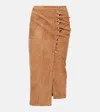 Rabanne Ruched Suede Midi Skirt In Brown