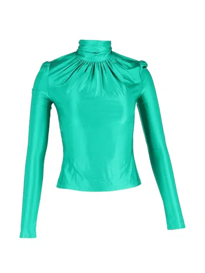 Pre-owned Rabanne Ruched Turtleneck Top In Green