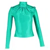 Rabanne Ruched Turtleneck Top In Green Satin In Green
