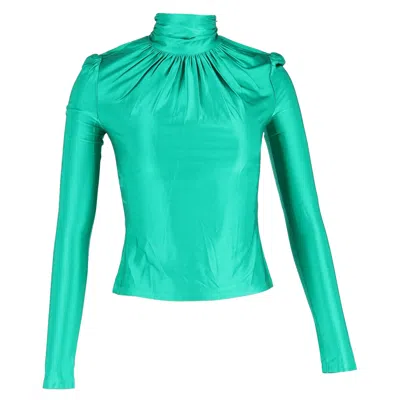 Pre-owned Rabanne Ruched Turtleneck Top In Green Satin In Blue