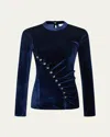 Rabanne Ruched Velvet Long-sleeve Top In Blue