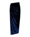 Rabanne Ruched Velvet Midi Skirt In Blue
