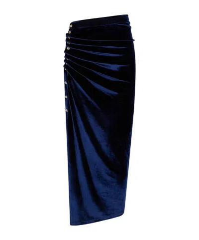 RABANNE RUCHED VELVET MIDI SKIRT