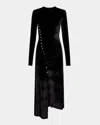 Rabanne Embellished Ruched Velvet Midi Dress In Black