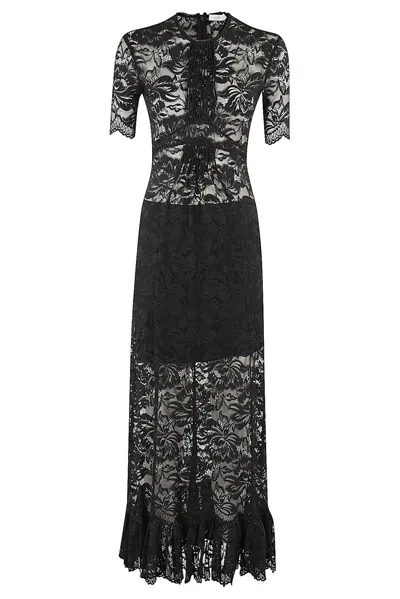 Rabanne Paco  Ruffle Detailed Midi Lace Dress In Black