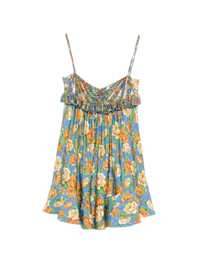 Rabanne Ruffled Floral Mini Dress In Multi