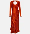 Rabanne Ruffle-trimmed Satin-jersey Maxi Dress In Red