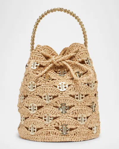Rabanne Sac A Main Disc-link Raffia Bucket Bag In Gold