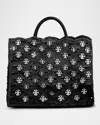 Rabanne Textured Raffia Handbag With Metallic Embellishments In Black/silver