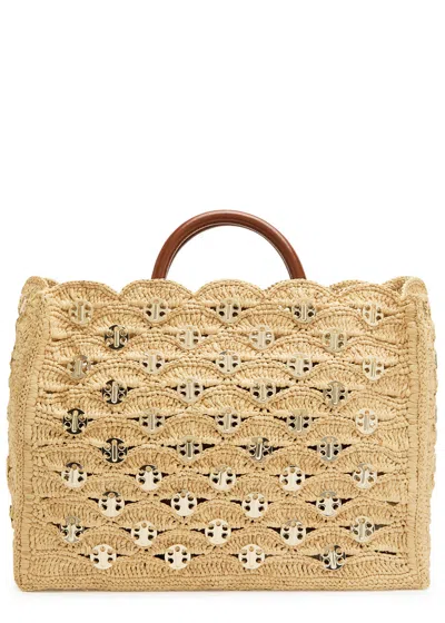 Rabanne Sac A Main Embellished Raffia Tote Bag In Brown