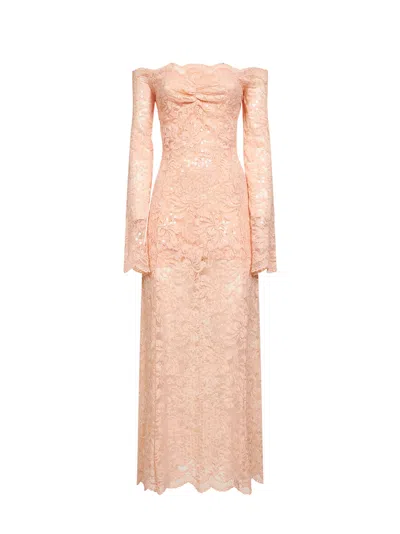 Rabanne Salmon Pink Embroidered-sequins Stretch Lace Midi Dress