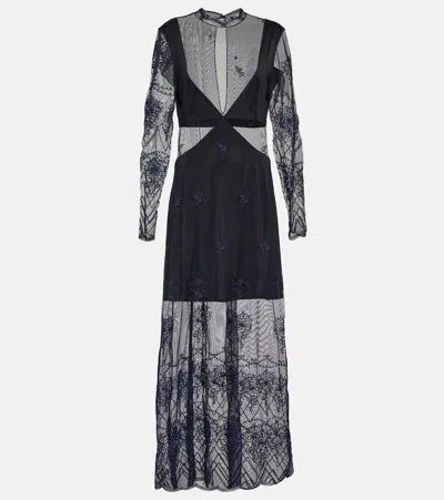 Rabanne Maxikleid Aus Satin Und Spitze In Blue