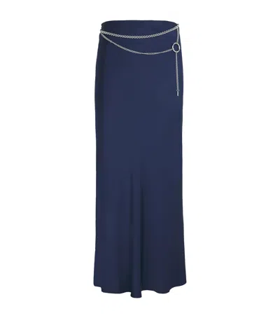 Rabanne Satin Chain-belt Maxi Skirt In Navy