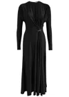 Rabanne Long-sleeve Gathered Midi Dress In Black In Black
