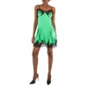 Rabanne Satin Lace Trimmed Sleeveless Mini Dress In Green