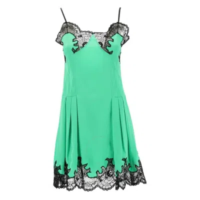 Rabanne Lace-trimmed Satin Minidress In Green