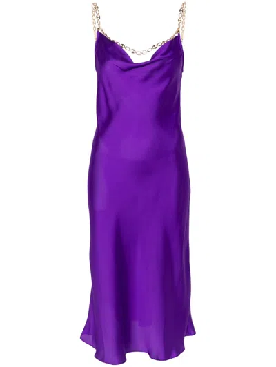 Rabanne Satin Chain Midi Dress In Purple