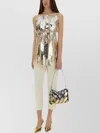 Rabanne Laminated Pleated Satin Top With Lace Detail