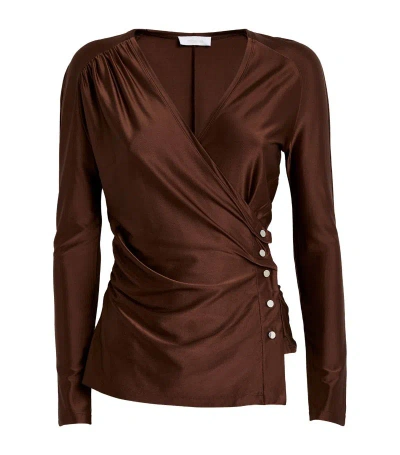 Rabanne Satin Ruched Blouse In Brown