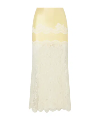 Rabanne Satin-jersey Lace-trimmed Maxi Skirt In Yellow
