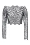 Rabanne Cropped Lace Top In Black Silver In White