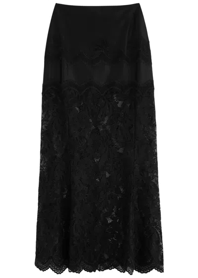 Rabanne Scalloped Lace Satin-jersey Maxi Skirt In Black