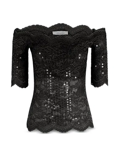 Rabanne Scalloped Short Sleeve Top In Black