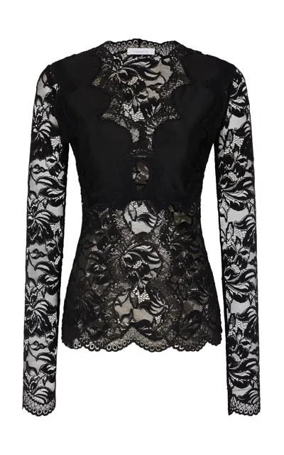 Rabanne Scalloped Stretch-lace Cutout Top In Black