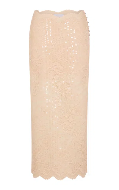 Rabanne Scalloped Stretch-lace Sequined Midi Skirt In White