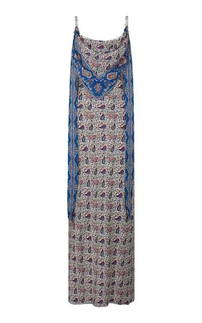 Rabanne Scarf-detailed Crepe Maxi Dress In Gray