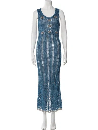 Pre-owned Rabanne Scoop Neck Long Dress In Blue