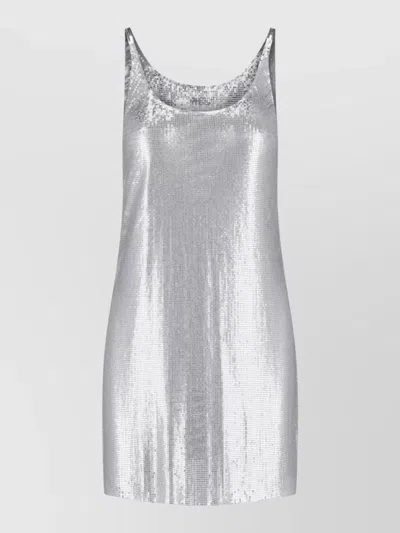 Rabanne Silver Metallic Knit Mini Dress With Minimalist Design