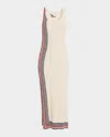 Rabanne Scoop-neck Stripe Button-side Maxi Dress In White