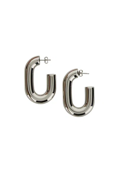 Rabanne Sculptural Brass Xl Link Hoops With Post Back Closure In Silver