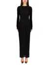 Rabanne Fitted Long Knit Dress With Round Neckline And Rhinestone Embellishments In Black