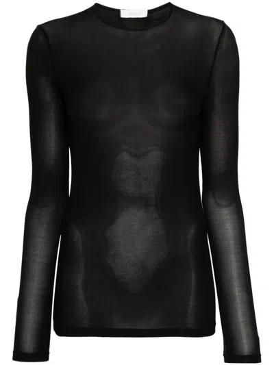 Rabanne Semi-sheer Long-sleeve T-shirt In Black