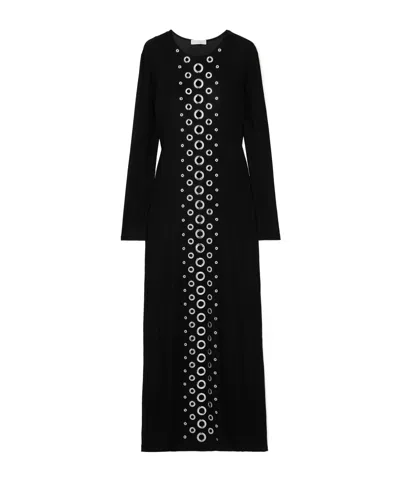 Rabanne Eyelet-embellished Stretch-jersey Maxi Dress In Black