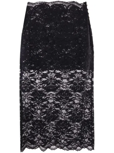 Rabanne Semi-transparent Skirt In Floral Lace In Black