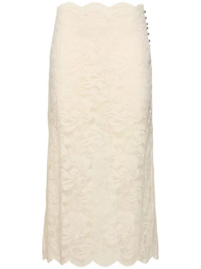 Rabanne High Rise Lace Flared Midi Skirt In Nude & Neutrals