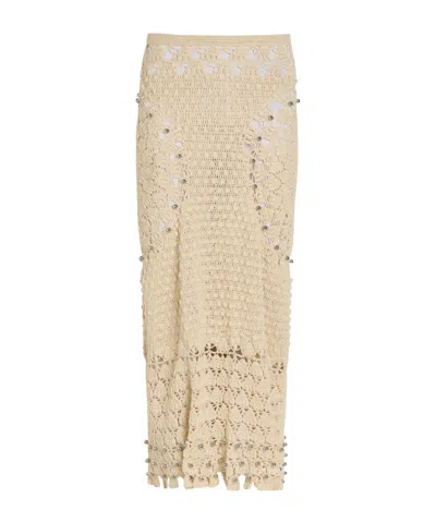 Rabanne Semi-sheer Woven Cutout Midi Skirt In Nude