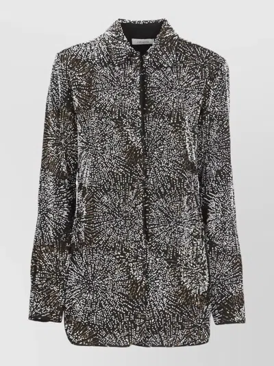 Rabanne Sequin Bead Embellished Longline Shirt Top In Black