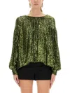 Rabanne Off-the-shoulder Sequin Embellished Top In Green