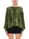 Rabanne Off-the-shoulder Sequin Embellished Top In Green