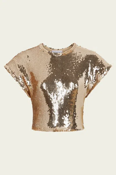 Rabanne Sequin Crop Top In New Light Gold