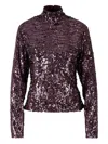 Rabanne Womens Beetroot Purple Mock-neck Sequin Woven Top In Purple