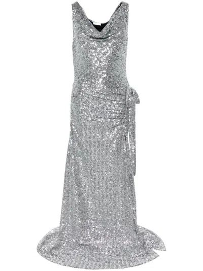 Rabanne Sequin-embellished Asymmetric Gown In Silver