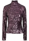 Rabanne Womens Beetroot Purple Mock-neck Sequin Woven Top In Purple
