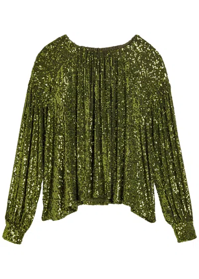 Rabanne Sequin-embellished Mesh Top In Green